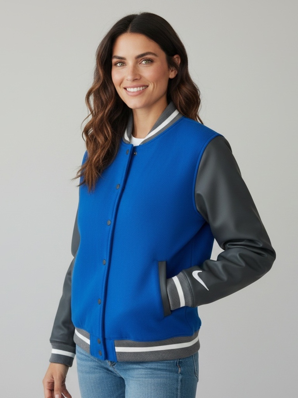 NWT Nike Varsity Bomber Royal Blue and Gray Jacket size Large